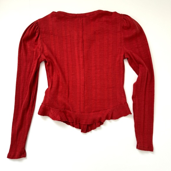 Anthropologie Pilcro Puff-Sleeved Cardigan Rust Red Size XS - Picture 3 of 4